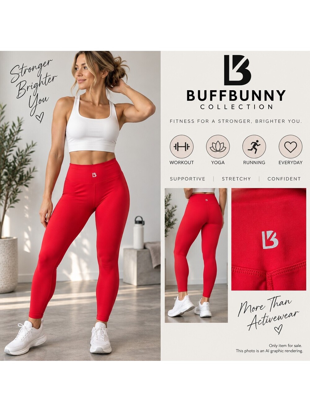 Buffbunny Collection Red High Rise Leggings Small NuBre Workout Athleisure